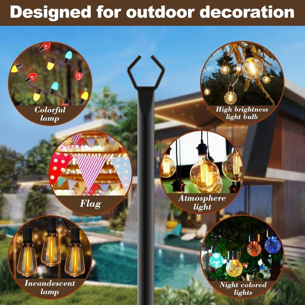 10Ft String Light Poles 4 Pack,Light Poles for outside Lights,Outdoor with Fence Brackets Hanging Lights,Metal Stand Deck Patio Backyard3