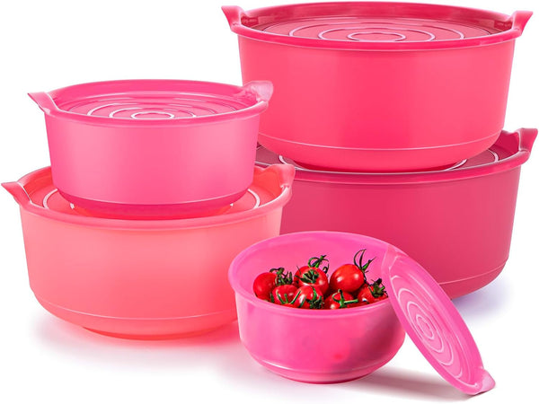 5PC Mixing Bowls Set with Lids | Ombre Pink Bpa-Free Nesting Salad & Meal Prep Bowls for Mixing, Serving & Storage (0.74 QT - 4.65 QT) Dishwasher Safe (Lids Not Microwave-Safe)1