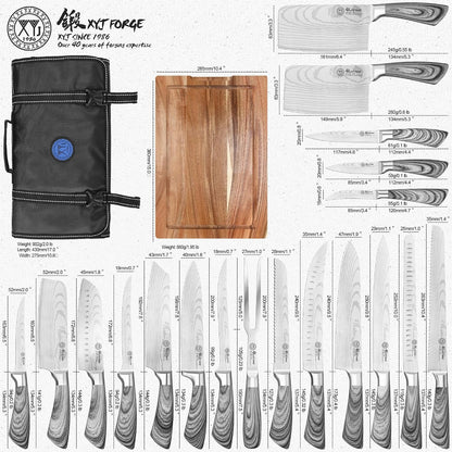 19-Piece Kitchen Knife Set, Damascus Pattern Stainless Steel Blades, Ergonomic Grey Wood-Effect Handles, Multipurpose Professional Chef Knives for Cooking | Multi-Size Knives for Different Scenarios, Acacia Wood Cutting Board Included, Ergonomic Grey Wood-Effect Handles2