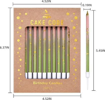 Pink Green Gold Long Thin Birthday Candles, Cake Candles, Birthday Parties, Wedding Decorations, Party Candles7