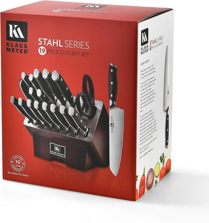 Stahl 19-Piece German Steel Kitchen Knife Block Set (Black) | Premium Knife Set, Long-Lasting Sharpness, Versatile Knife Choices, Space-Saving Block, Ideal for Food Prep & Large Gathering9