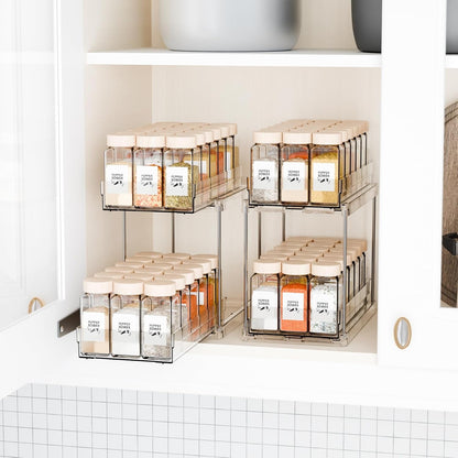 2 Pack 2 Tier Vertical Spice Rack Pull Out,10.4'' Deep Narrow Slide Out Spice Rack Organizer for inside Cabinets,Kitchen,Pantry,Cupboard Seasoning,Can,Jar Organizer and Medicine Cabinet Storage6