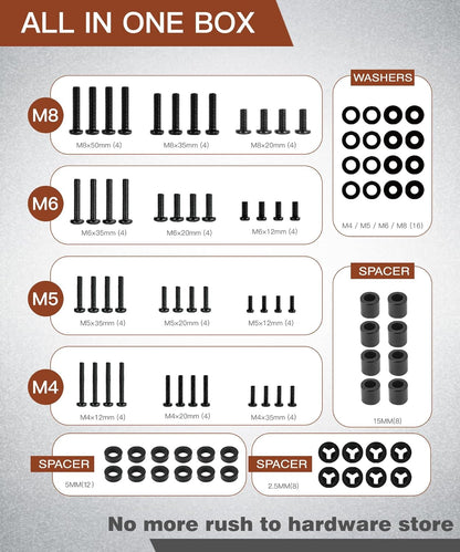 92PCS TV Mounting Hardware Screw Kit, M4 M5 M6 M8 Screws | Includes Spacers and Washers for Most TV / Monitor VESA Mount, TV Mount Replacement Screws with Box up to 80", Black3