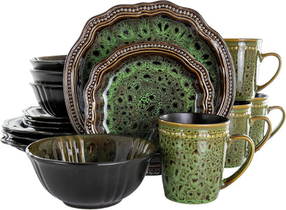 Stoneware round Oval Dinnerware Dish Set, Jade Green1