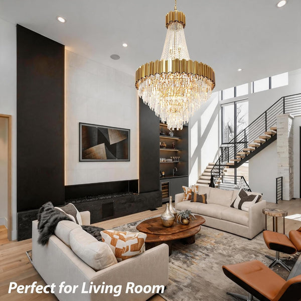 Modern Large Chandelier Light Crystal Chandelier High Ceiling Foyer Entryway Gold Luxury Pendant Hanging Light Fixture UL Listed Ceiling Light for Living Room, Foyer, Dining Room, Staircase8