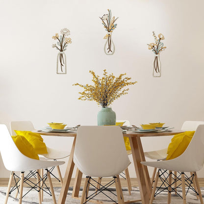 3 Pieces Metal Flowers Wall Art- Rustic Farmhouse Decor Minimalist Decor for Living Room Bathroom Bedroom Dining Room, Housewarming Gifts Christmas Decoration(Beige, Vase-C)3