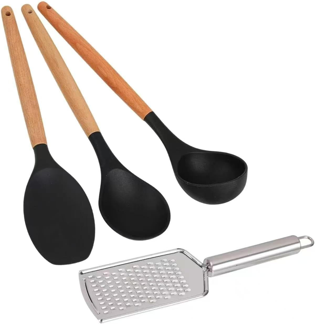 4-piece-set-3-silicone-cooking-spoons-1-grater-kitchen-utensils-black
