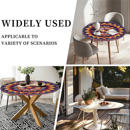 Round Fitted Tablecloth with Elastic Edge for up to 32"-36" round Table, Waterproof Tablecover for Camping, Indoor, Outdoor, Holiday, Summer, Boho6