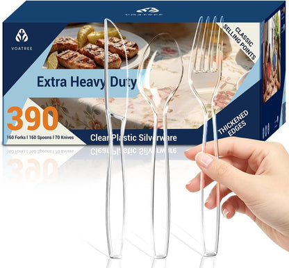 390 Count Heavy Duty Disposable Clear Plastic Cutlery Set, Bulk1