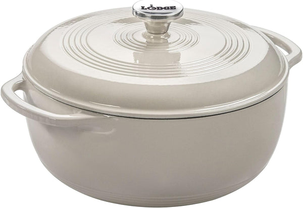 Essential Enamel Cast Iron Dutch Oven, 6 Quart, Oyster White | Ideal for Bread Baking, Braising, Marinating & Slow Cooking, Features Moisture-Sealing Lid & Dual Handles1
