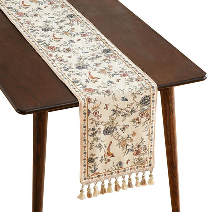 Designer French Linen Extra Long Table Runner,118"X12"-Cornucopia1