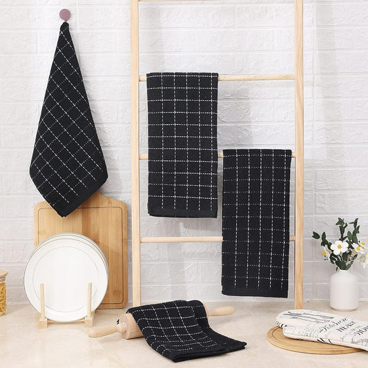 Black Cotton Terry Kitchen Towels 13x28, 4 Pack