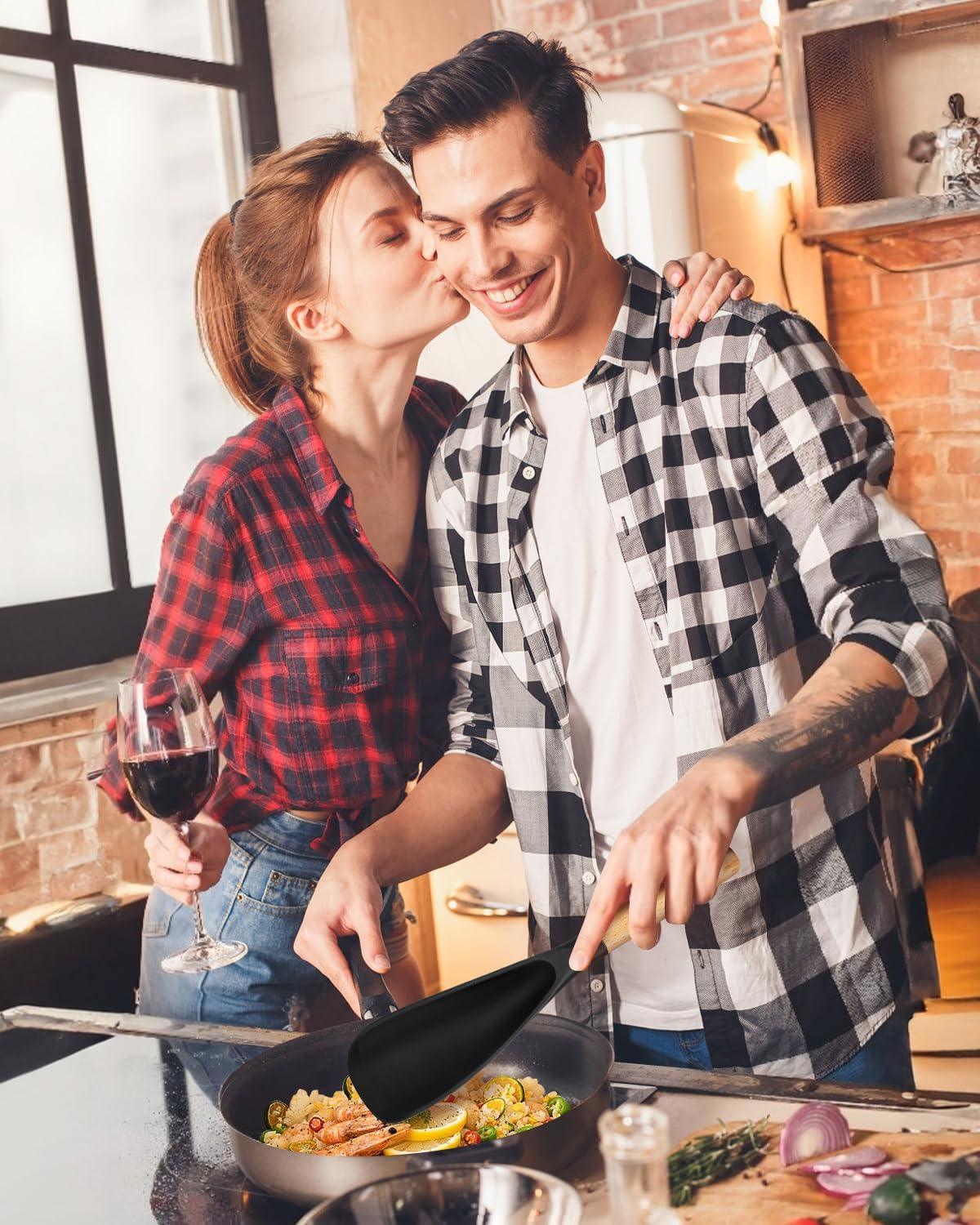 Silicone Cooking Spoon for Nonstick Cookware – Black & Grey, 11.4 inch