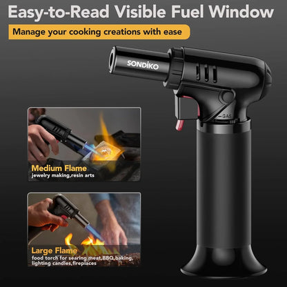 Butane Torch Lighter with Adjustable Flame & Fuel Window