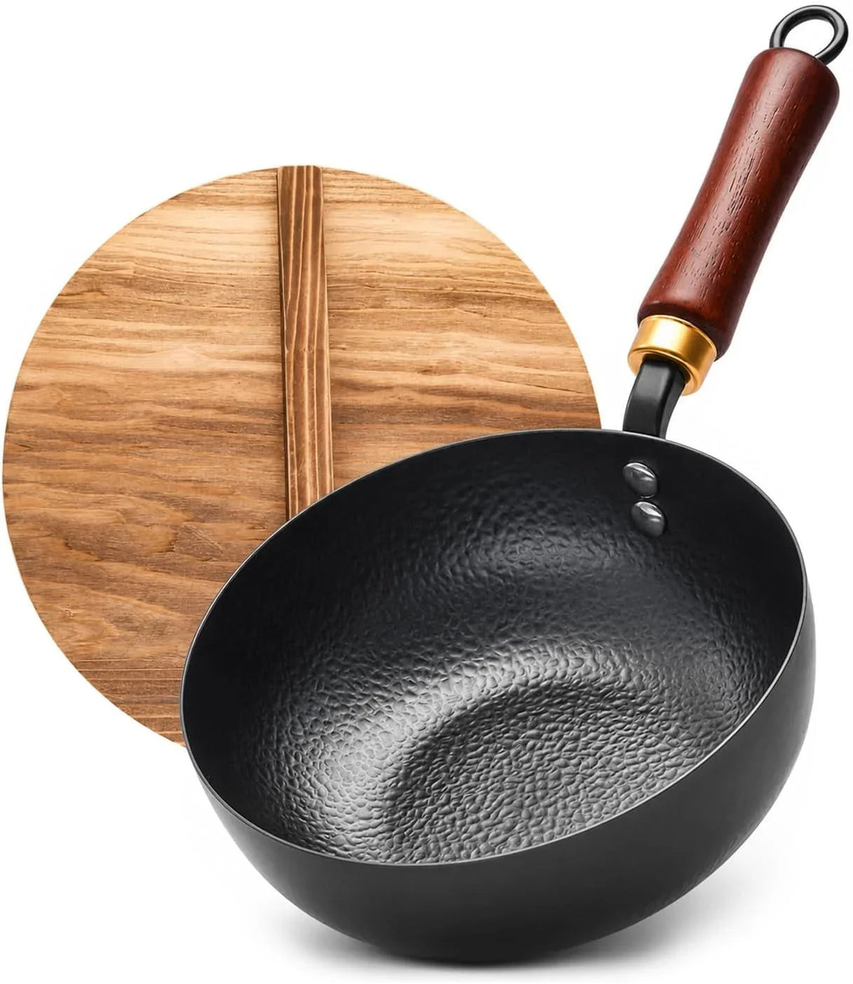 8-inch-carbon-steel-wok-with-lid-flat-bottom-gas-and-induction-hammered-carbon-steel-1-6-qt-capacity-removable-beechwood-handle-uncoated-for-noodles-eggs-sauces-and-1-2-servings