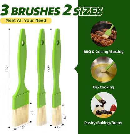 3 Pcs Pastry Brush Set, 1/1/2 Inch Bristle Basting Brushes for Cooking, Heat Resistant, Kitchen Brush for Oil, BBQ Grill, Butter Sauce, Baking, with Hang Hole Design Green7