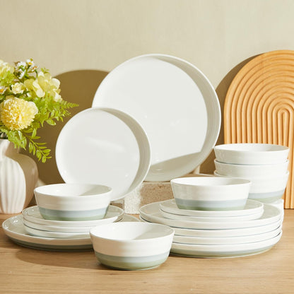Plates and Bowls Sets,18 Pieces Modern Porcelain Dinnerware Set for 6 Handcrafted Uniqe Dinner Set Ceramic Dishware Dishes Microwave and Dishwasher Safe, Blue & Green6