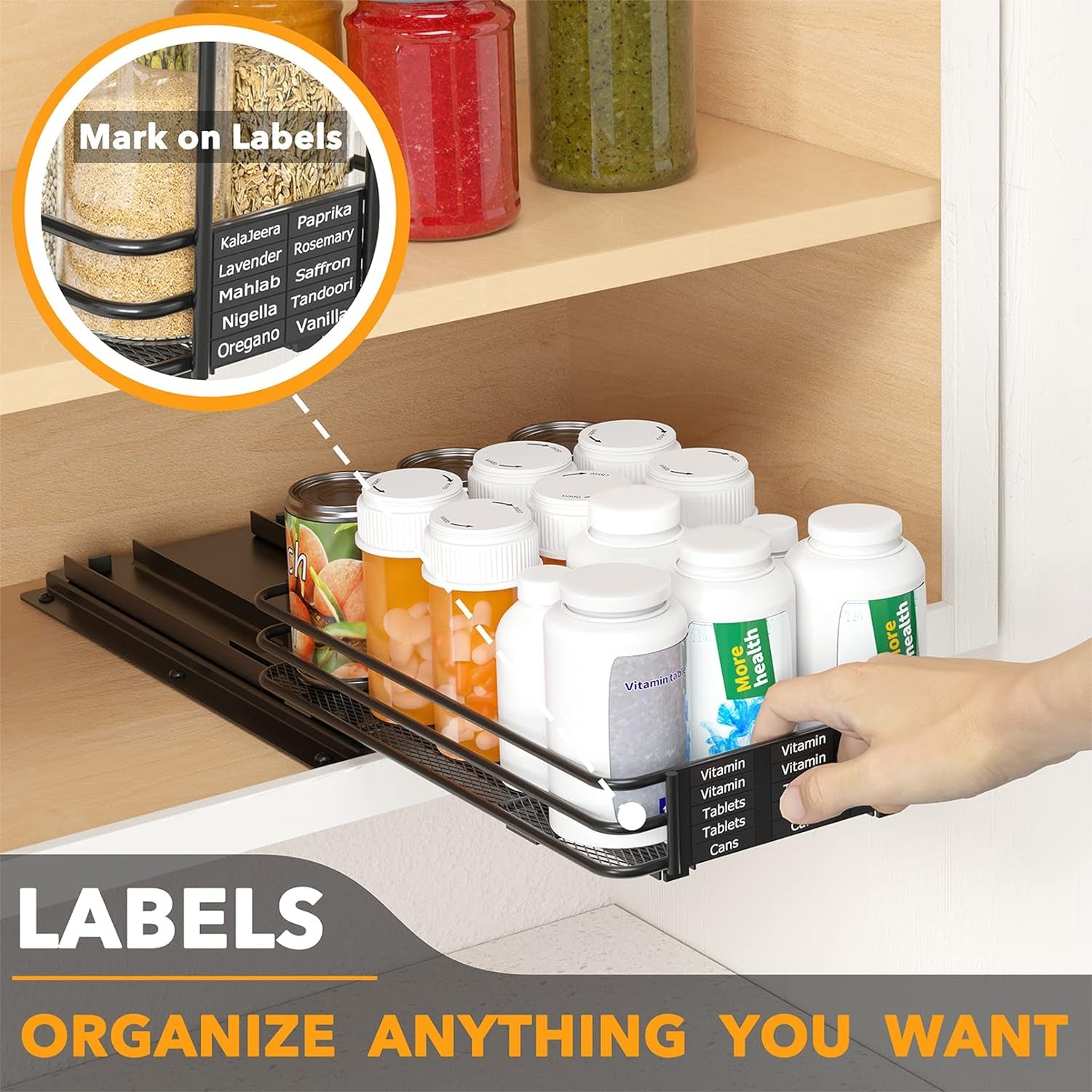 pull-out-spice-rack-organizer-for-cabinet-heavy-duty-slide-out-seasoning-kitchen-organizer-cabinet-organizer-with-labels-and-chalk-marker-6-5-w-x10-75-d-x2-5-h-1-drawer-1-tier