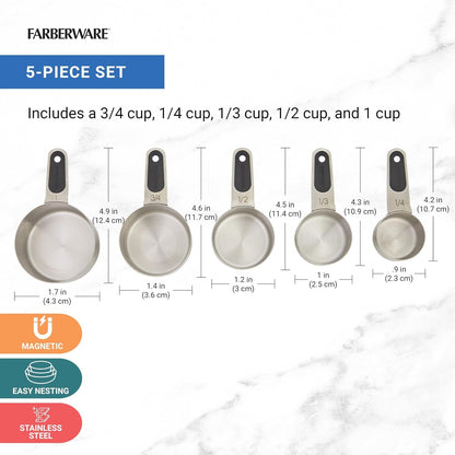 Professional Set of 5 Stainless Steel Measuring Cups, Precision and Ease in Every Scoop, Features Magnetic Handles for Easy Storage, Dishwasher Safe2