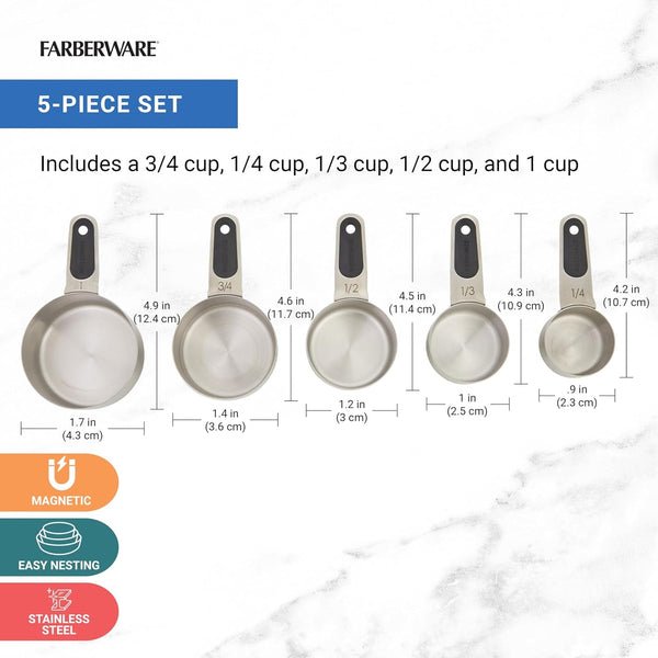 Professional Set of 5 Stainless Steel Measuring Cups, Precision and Ease in Every Scoop, Features Magnetic Handles for Easy Storage, Dishwasher Safe2