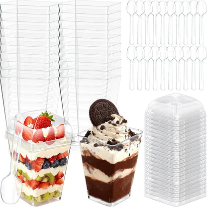5Oz Plastic Dessert Cups with Lids and Spoons, Clear, 20 Pack | Small Yogurt Parfait Cups with Lids, Mini Dessert Shooter Cups, Square Party Appetizer Cups, Fruit, Pudding, Trifle Ice Cream1