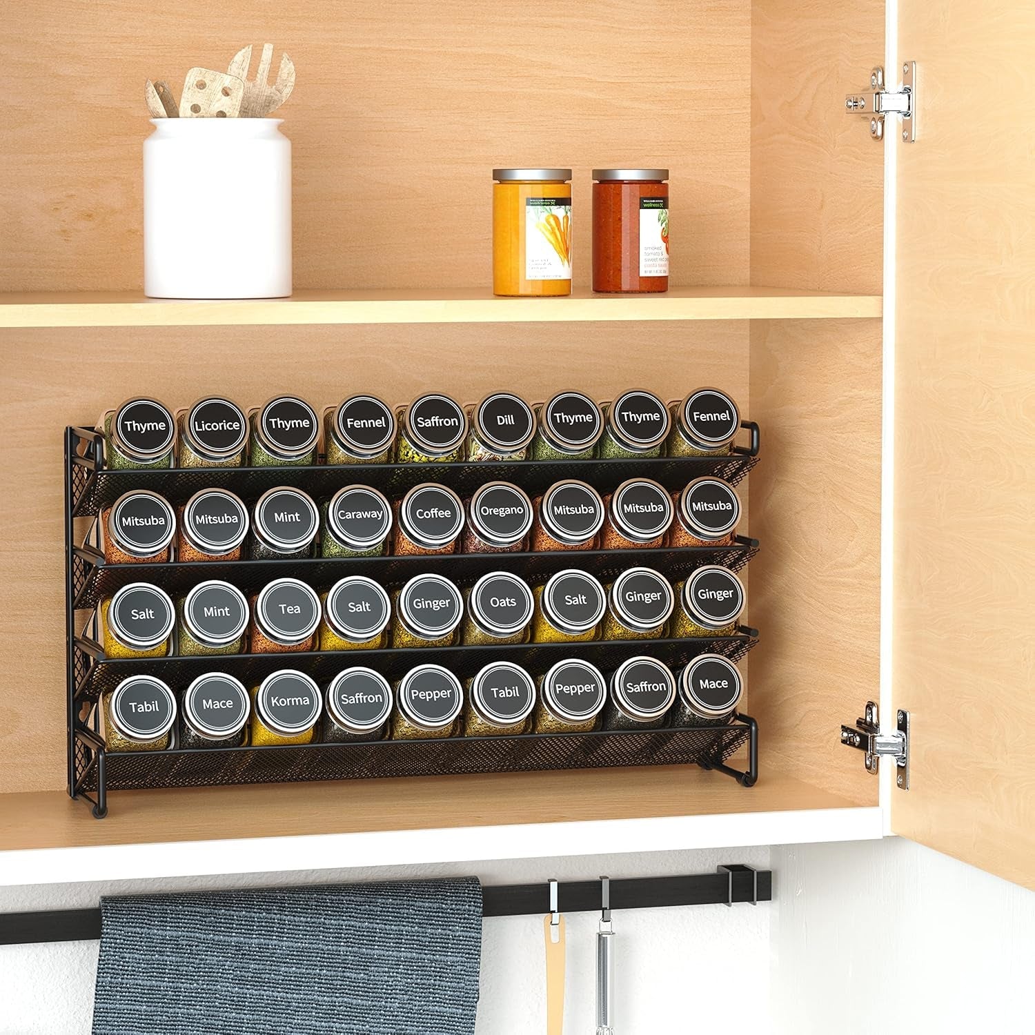 spice-rack-organizer-with-36-spice-jars-386-spice-labels-chalk-marker-and-funnel-set-for-cabinet-countertop-pantry-cupboard-or-door-wall-mount-36-jars-17-2-w-10-8-h-black