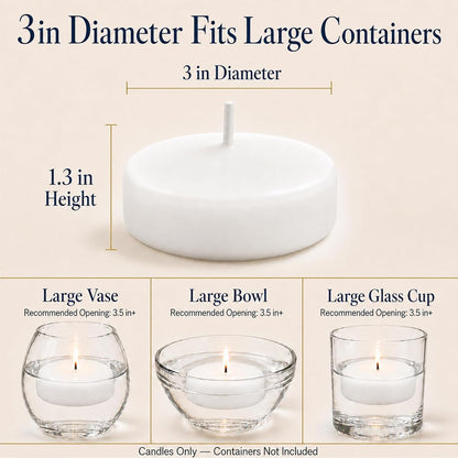 3 Inch Floating Candles,48 Pack,White Large Size2