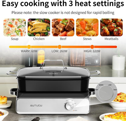 Slow Cooker 10 Quarts (2 X 5 Quarts) Pfoa-Free Ceramic Coating | Adjustable Temp Oven Safe to 450°F | Keep Warm Function for Large Family Gatherings (Includes Silicone Spoon)5