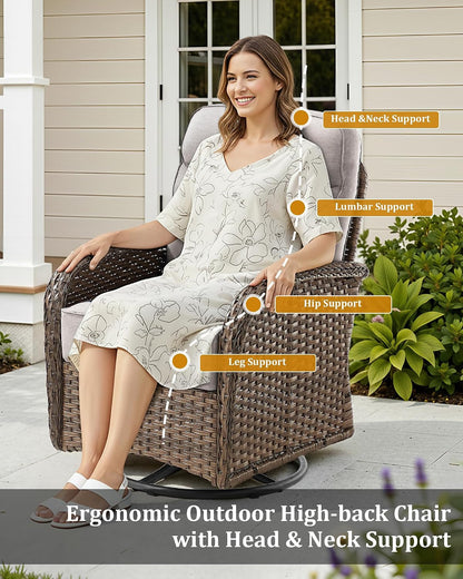 10-Piece Luxury Patio Furniture Set with 42.5" Fire Pit Table, Outdoor Wicker Sofa Couch & Swivel Rocker Chairs with 6-Inch Thick Cushion, Conversation Set for Poolside, Deck & Yard - Beige6