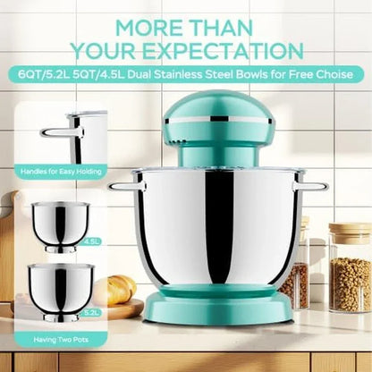 3-IN-1 Electric Stand Mixer,4.8Qt 12 Speeds Tilt-Head Food Mixer with Dough Hook,Whisk & Beater - Large Kitchen Stand Mixers for Baking Bread, Cakes,Perfect Gifts for New Home (Blue-10 Speeds)4