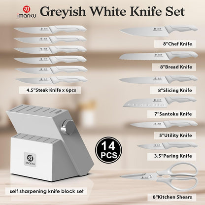 14 Pcs Japanese Stainless Steel Knives Set for Kitchen Grayish White5