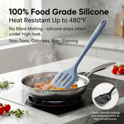 Silicone Cooking Utensil Set, 10PCS Utensils for Non Stick Pan, Blue7