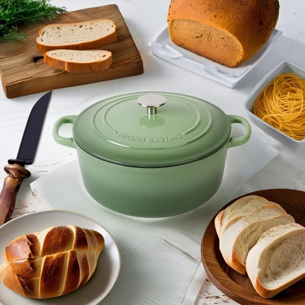 Enameled Cast Iron Dutch Oven Pot with Lid, 5.5 Quart, for Bread Baking, Cooking, Pistachio Green5