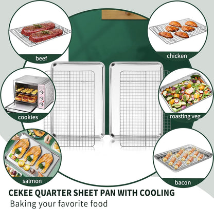 Quarter Sheet Pan with Cooling Rack Set [2 Baking Sheets + 2 Baking Racks],  Stainless Steel Cookie Sheets for Baking and Wire Rack - Rust & Warp Resistant & Nonstick, Size 12 X 9.8 X 1 Inch5