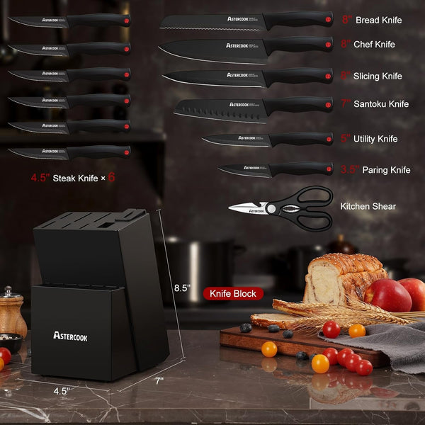 Knife Set for Kitchen with Block and Sharpener 15Pcs German2