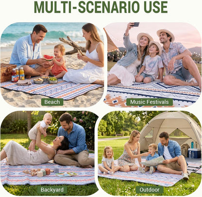 Large 80"X80" Waterproof Picnic Blanket, Sandproof Beach Mat with 5-Layer Material, Portable Foldable Design with Storage Pocket, Adjustable Shoulder Strap for Camping, Hiking, Travel, Blue8