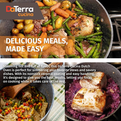 Nonstick Ceramic Dutch Oven with Lid - Oven Safe Pot, 8Qt | Made in Italy, PTFE & PFOA Free, Induction Compatible, Lightweight Design, 450°F Oven Safe, Easy Cleanup, Large Meal Capacity7