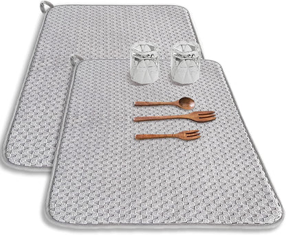 2 Pack Microfiber Dish Drying Mat,24*17 Inch Absorbent Dish Drainer Kitchen Counter,Large Size Dish Drying Pad for Countertops,Sinks,Draining Racks(Gray)1