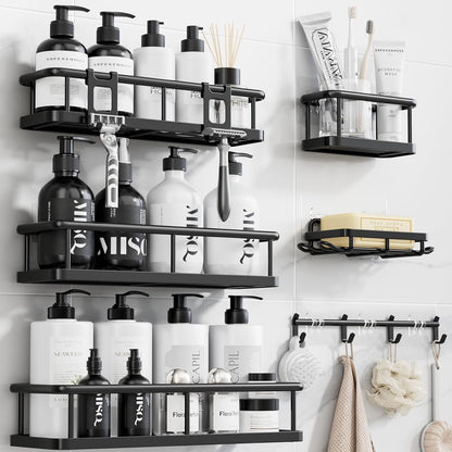Shower Caddy Adhesive, Rustproof Shower Organizer with Soap Holder, Large Capacity Shower Shelves for inside Shower, No Drilling Bathroom Organizers and Storage for Home Decor 6 Pack Black1