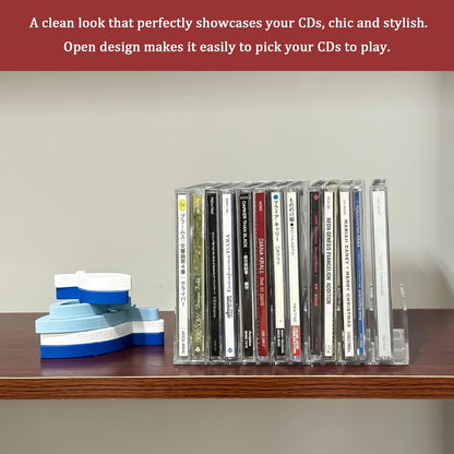 2 Pcs Clear Acrylic CD Holder, DVD/CD Display Rack & CD Storage Box & Vinyl Record Storage Stand Holds up to 14 Standard CD Cases for Media Shelf Storage and Organization5