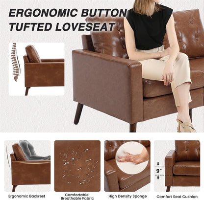 Mid Century Modern 53" Loveseat Sofa, Brown5