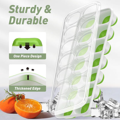 4‑Pack Ice Cube Trays with Lids, 56‑Cube Total Stackable Freezer Ice Trays, Durable Silicone & Plastic Easy‑Release Ice Molds for Cocktails, Coffee & Drinks4