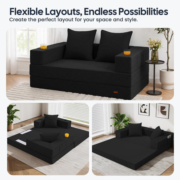 Futon Sofa Bed, Convertible Sofa Bed, Folding Boneless Couches4