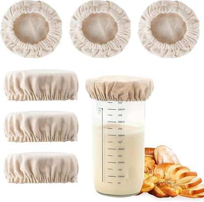 6 Pack Sourdough Starter Jar Covers Cloth - Reusable Linen Covers Cloth for Elastic Sourdough Starter Container, Unbleached Fabric Bread Fermentation Cover for Most 3-4 Inch Glass Mason-Jars1