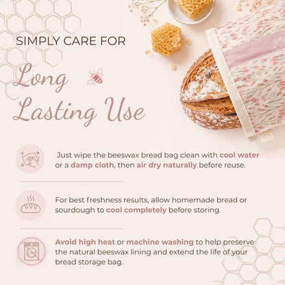 Beeswax Bread Bags for Homemade Sourdough, XL 2 Pack Reusable Bags | 100% Cotton with Beeswax Lining, Secure Lock Closure, Keeps Bread Fresh & Crust Crisp, Plastic Bag Alternative8