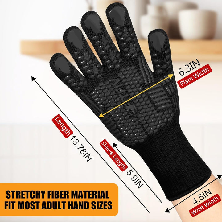 BBQ Gloves, 1472°F Heat Resistant with Silicone Grip Oven Mitts | Non-Slip Grip, for BBQ, Grilling, Oven, Smoker, Cooking and Baking+2