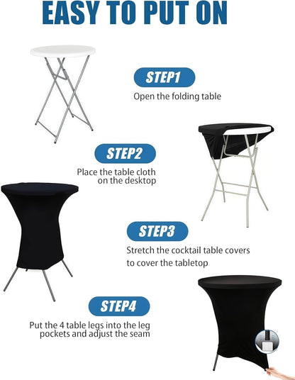 Cocktail Table Covers - 6 Pack 32X43 Inch Table Cloth - Black | Fitted Stretch Spandex round High Top Tablecloth for Party, Bar, Birthday, Pub, Banquet4