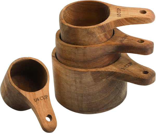 Set of 4 Acacia Wood Measuring Cups, Measure Tool with Handle1