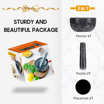 Marble Mortar and Pestle Set Small Bowl Solid Stone Grinder Spice Herb Grinder Pill Crusher (Black, Diameter 4.64")3