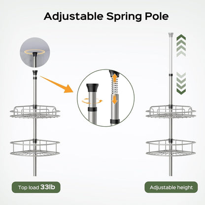 Corner Shower Caddy Tension Pole 4 Tier Rustproof Shampoo Organizer4
